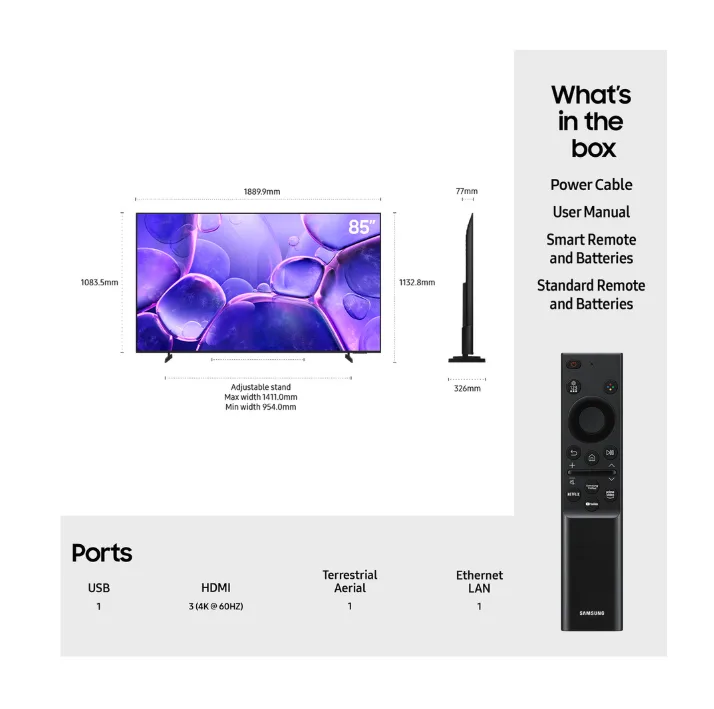 85" U8000F 4K Crystal UHD Smart TV (2025) - Image 2