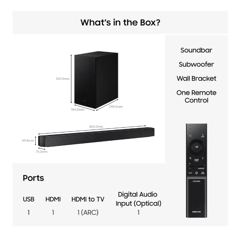 SAMSUNG 3.1ch B-Series Soundbar with Wireless Subwoofer (HW-B650F) - Image 2