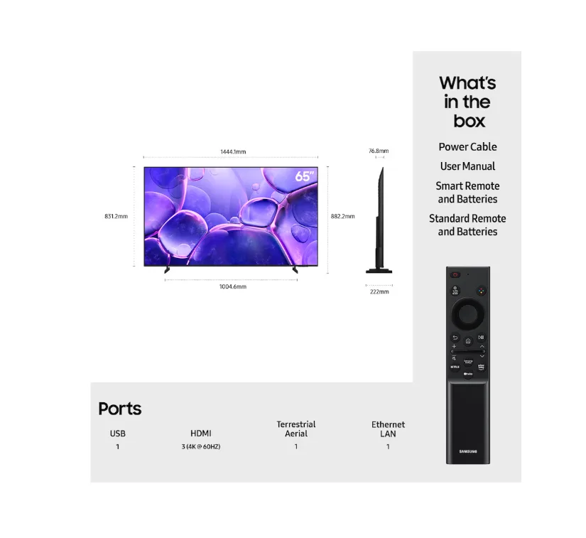 SAMSUNG 65" Crystal UHD U8000F 4K Smart TV (2025) - Image 2